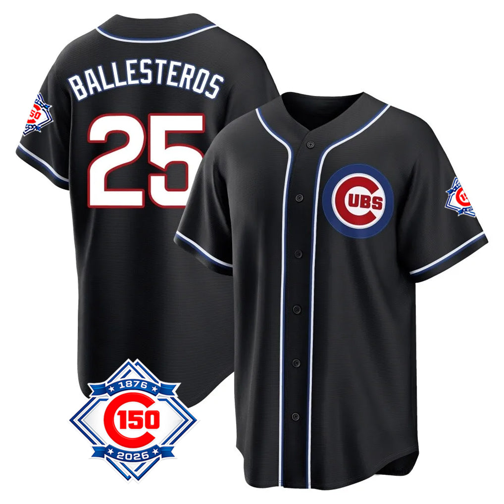Trusc C.Cubs #25 Mois¡§|s Ballesteros Player Black Fashion Out 150th Anniversary Game Stitched Jerseys