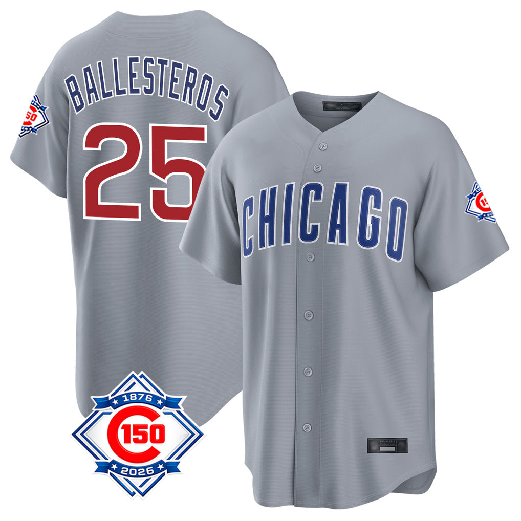 Trusc C.Cubs #25 Mois¡§|s Ballesteros Player Gray 150th Anniversary Home Game Stitched Jerseys