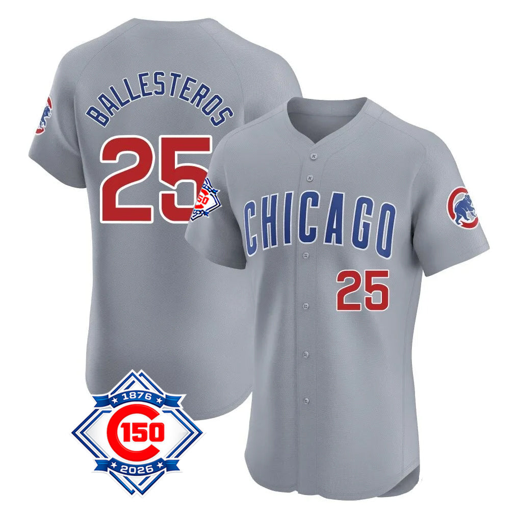 Trusc C.Cubs #25 Mois¡§|s Ballesteros Player Gray Road 150th Anniversary Limited Elite Home Stitched Jerseys