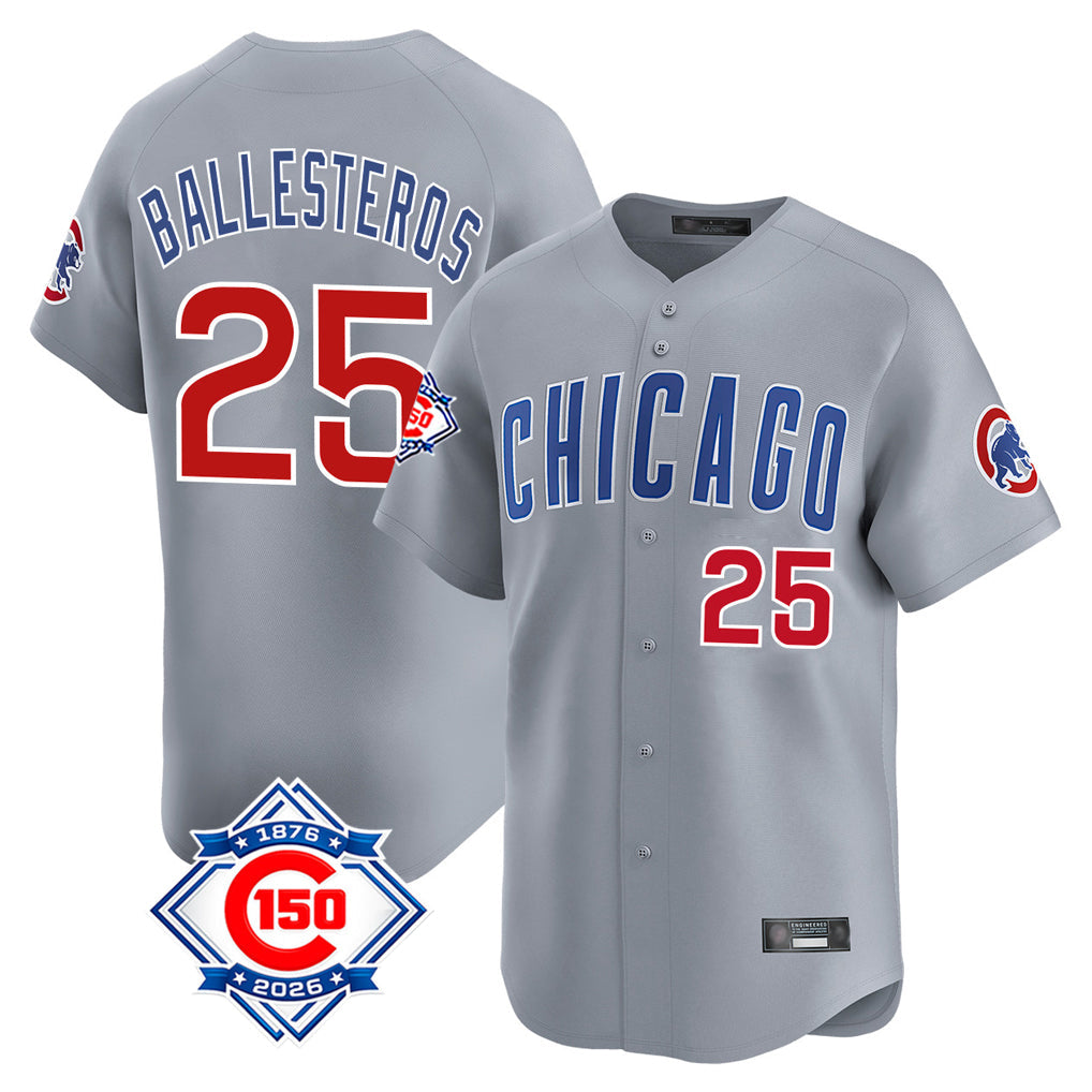 Trusc C.Cubs #25 Mois¡§|s Ballesteros Player Gray Road 150th Anniversary Limited Home Stitched Jerseys