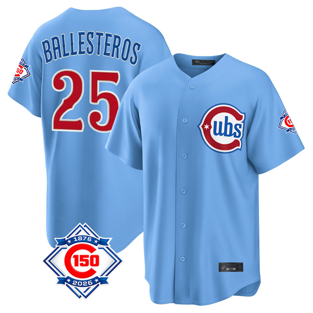 Trusc C.Cubs #25 Mois¡§|s Ballesteros Player Light Blue 150th Anniversary Home Game Stitched Jerseys