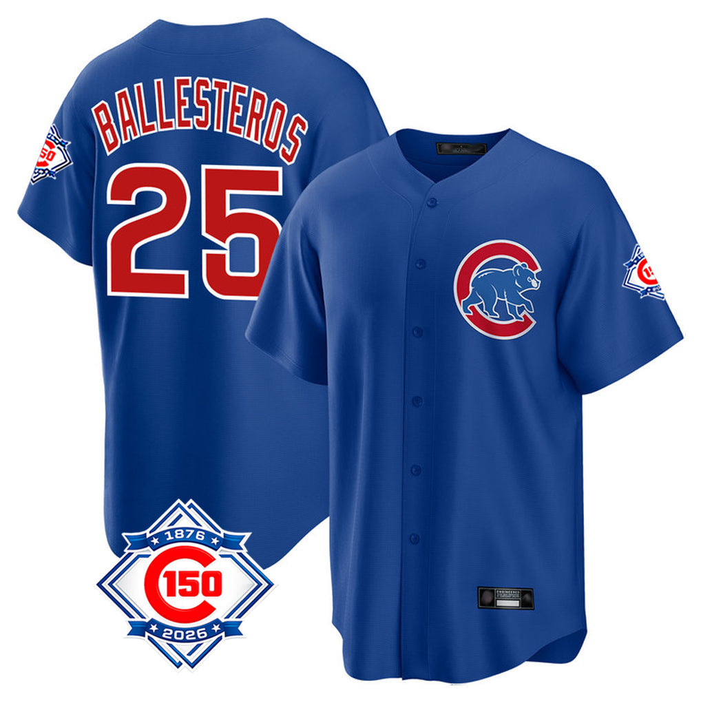 Trusc C.Cubs #25 Mois¡§|s Ballesteros Player Royal 150th Anniversary Home Game Stitched Jerseys