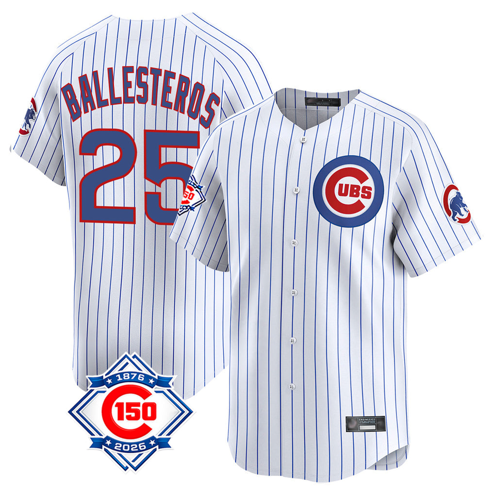 Trusc C.Cubs #25 Mois¡§|s Ballesteros Player White 150th Anniversary Limited Home Game Stitched Jerseys