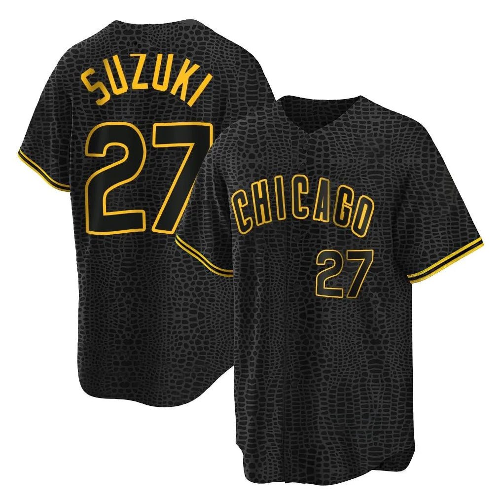 Trusc C.Cubs #27 Seiya Suzuki Player Black Snake Skin City Game Stitched Jerseys
