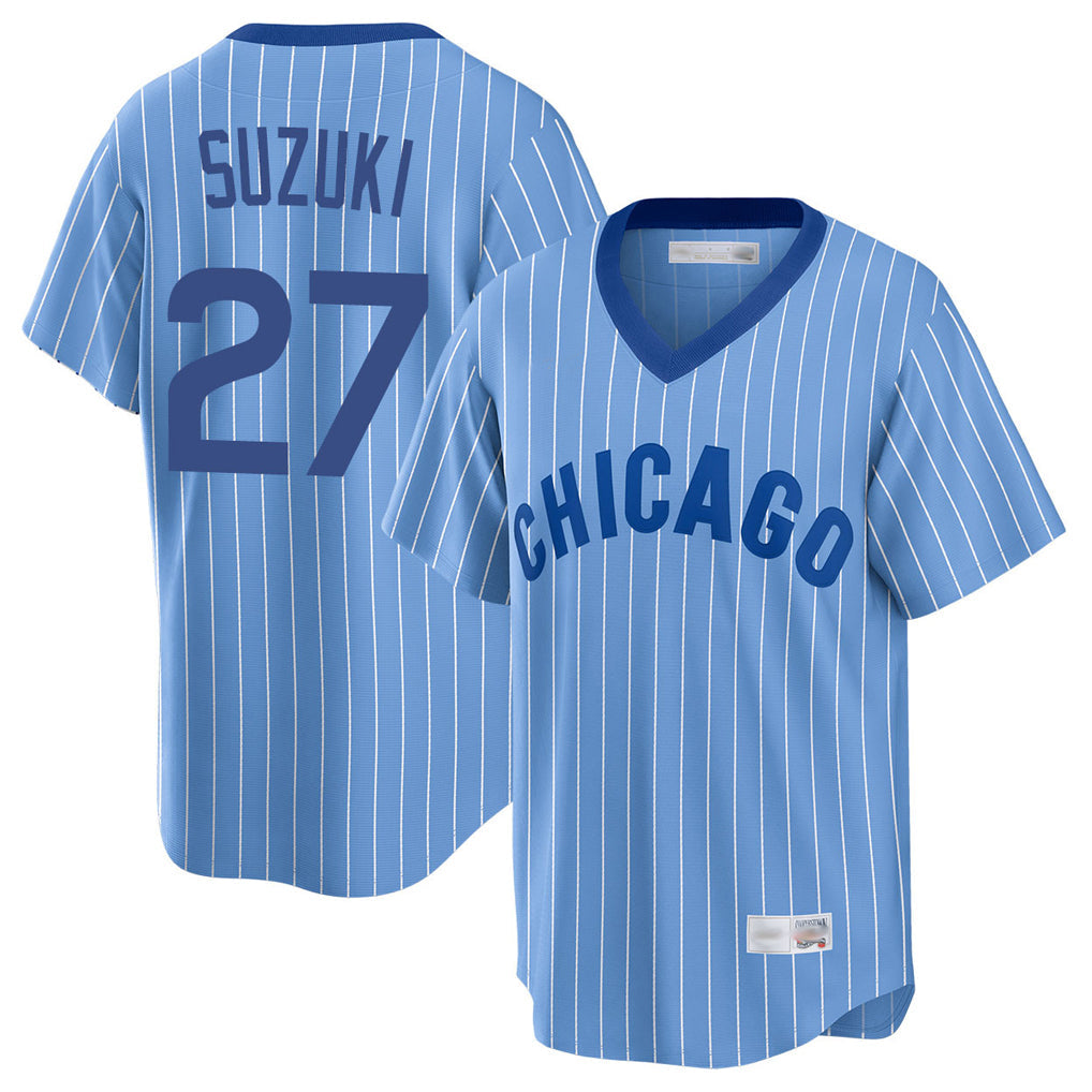 Trusc C.Cubs #27 Seiya Suzuki Player Blue T-shirt Cooperstown Collection Limited Stitched Jerseys