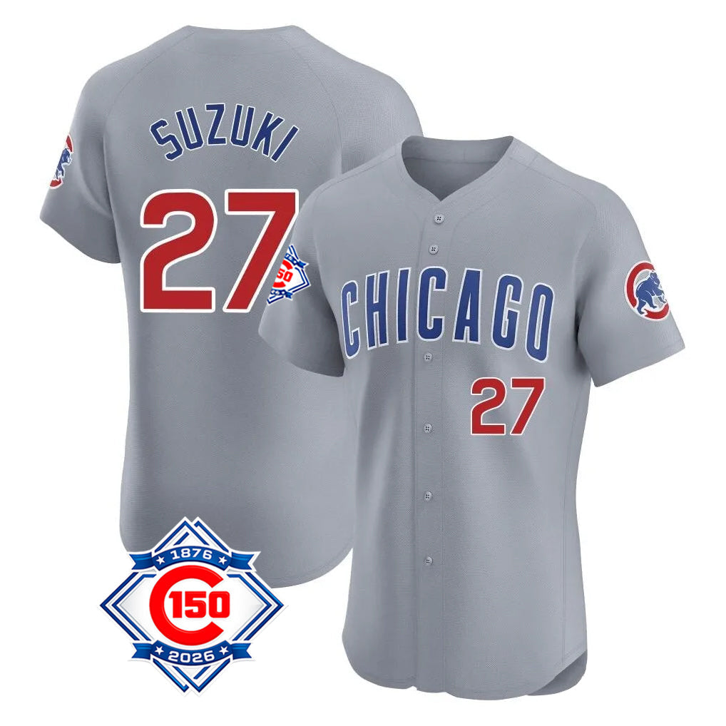 Trusc C.Cubs #27 Seiya Suzuki Player Gray Road 150th Anniversary Limited Elite Home Stitched Jerseys