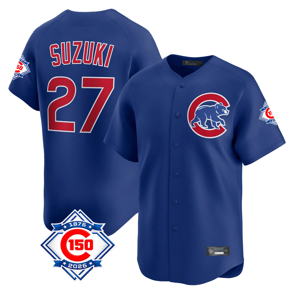 Trusc C.Cubs #27 Seiya Suzuki Player Royal 150th Anniversary Limited Home Stitched Jerseys