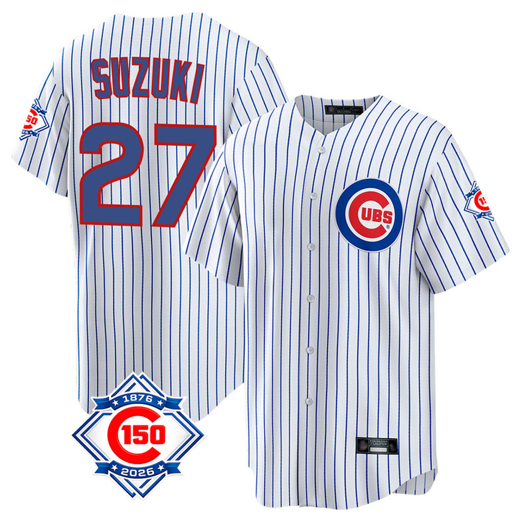 Trusc C.Cubs #27 Seiya Suzuki Player White 150th Anniversary Home Game Stitched Jerseys
