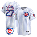 Trusc C.Cubs #27 Seiya Suzuki Player White 150th Anniversary Limited Home Game Stitched Jerseys