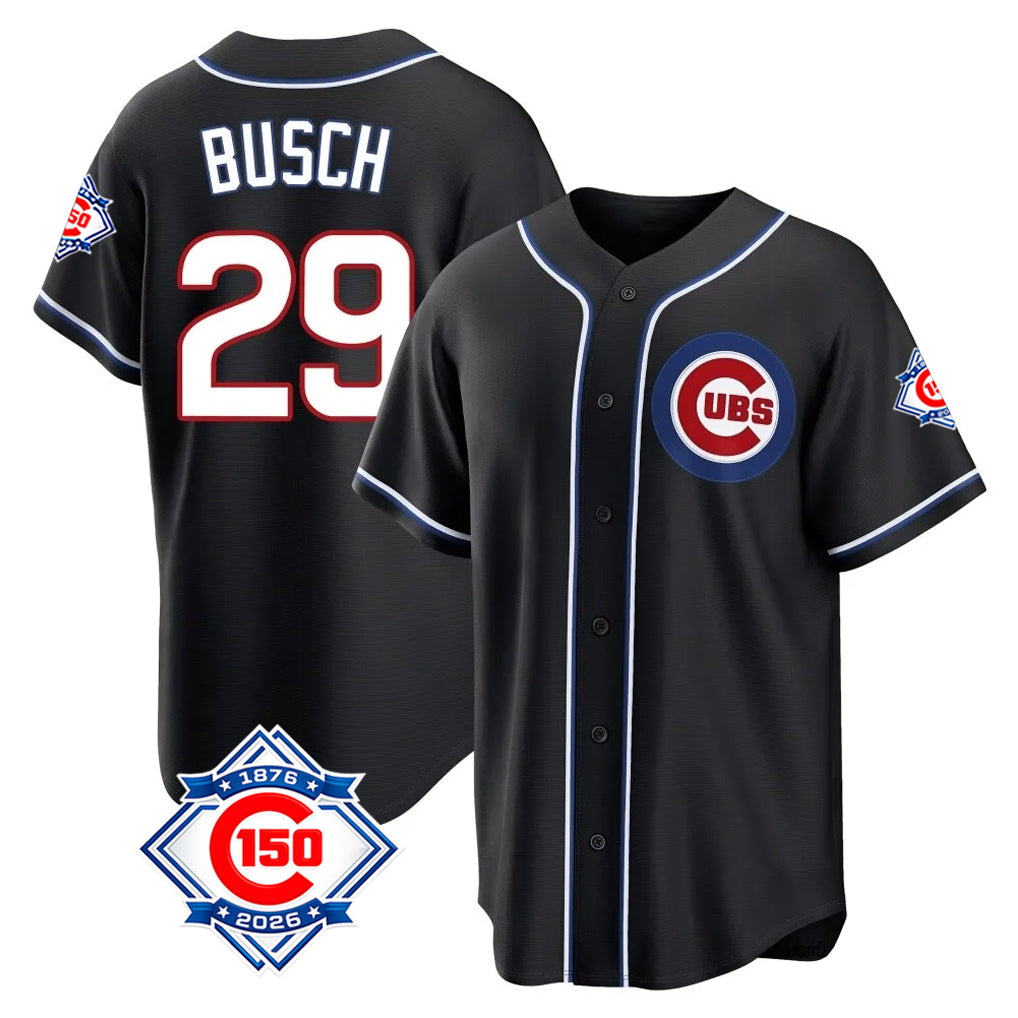 Trusc C.Cubs #29 Michael Busch Player Black Fashion Out 150th Anniversary Game Stitched Jerseys