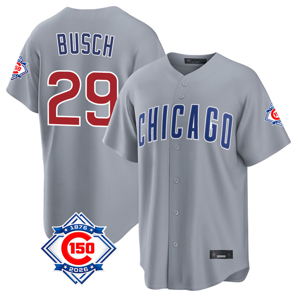 Trusc C.Cubs #29 Michael Busch Player Gray 150th Anniversary Home Game Stitched Jerseys