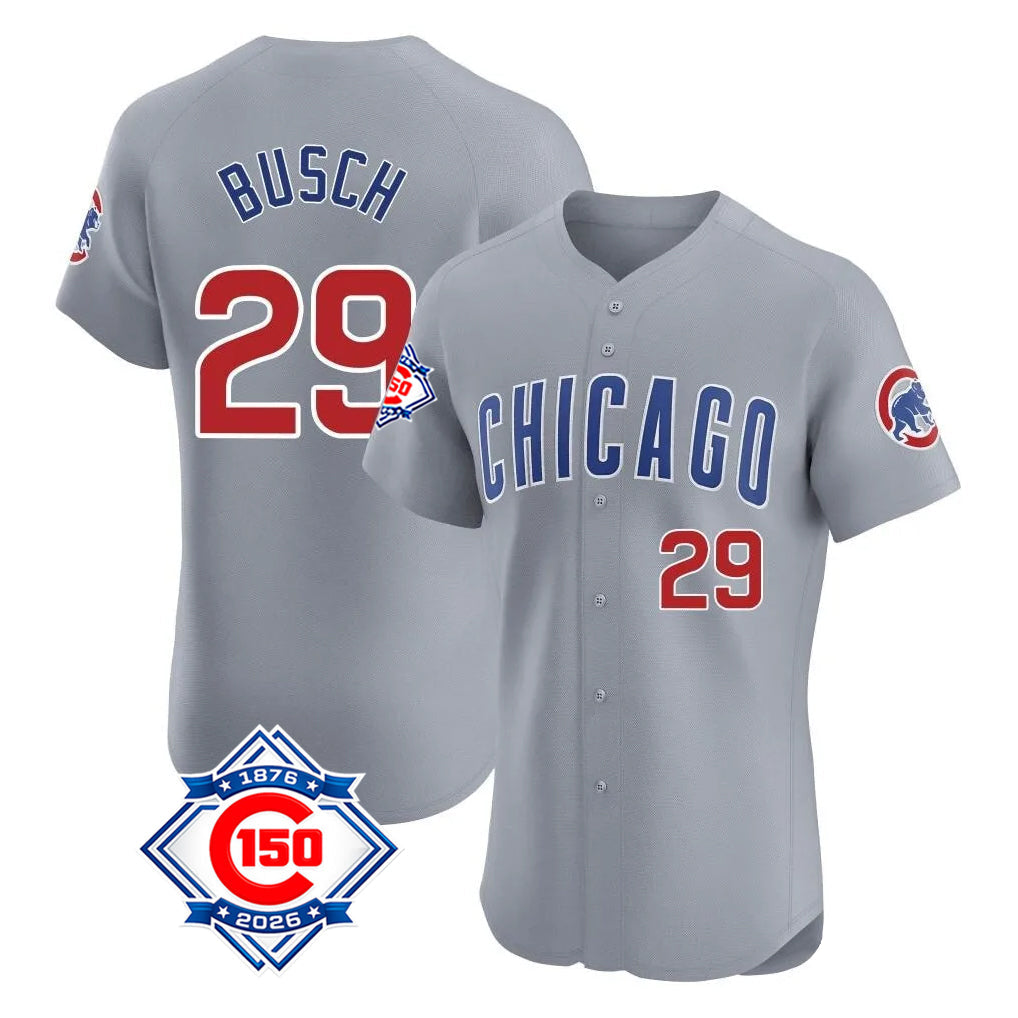 Trusc C.Cubs #29 Michael Busch Player Gray Road 150th Anniversary Limited Elite Home Stitched Jerseys