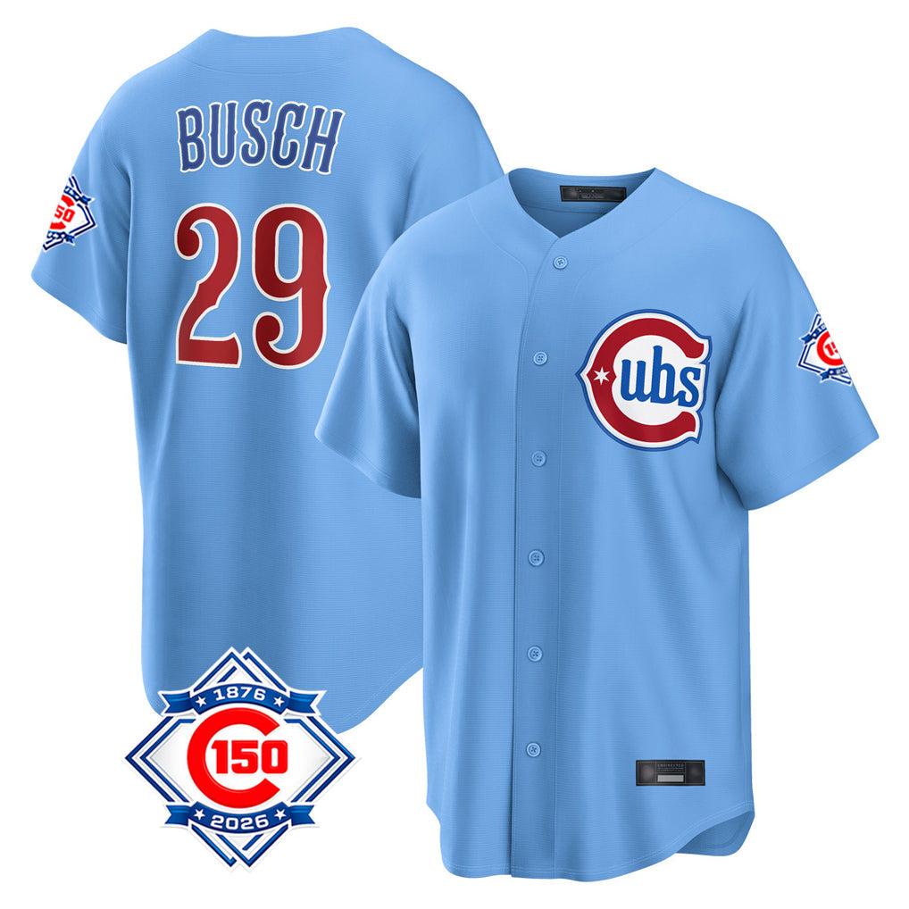Trusc C.Cubs #29 Michael Busch Player Light Blue 150th Anniversary Home Game Stitched Jerseys