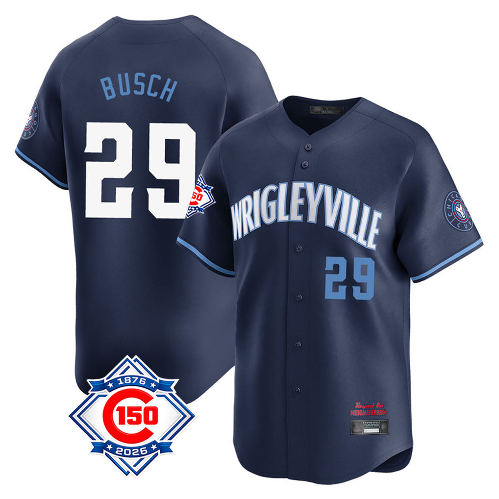 Trusc C.Cubs #29 Michael Busch Player Navy City Connect 150th Anniversary Limited Home Stitched Jerseys