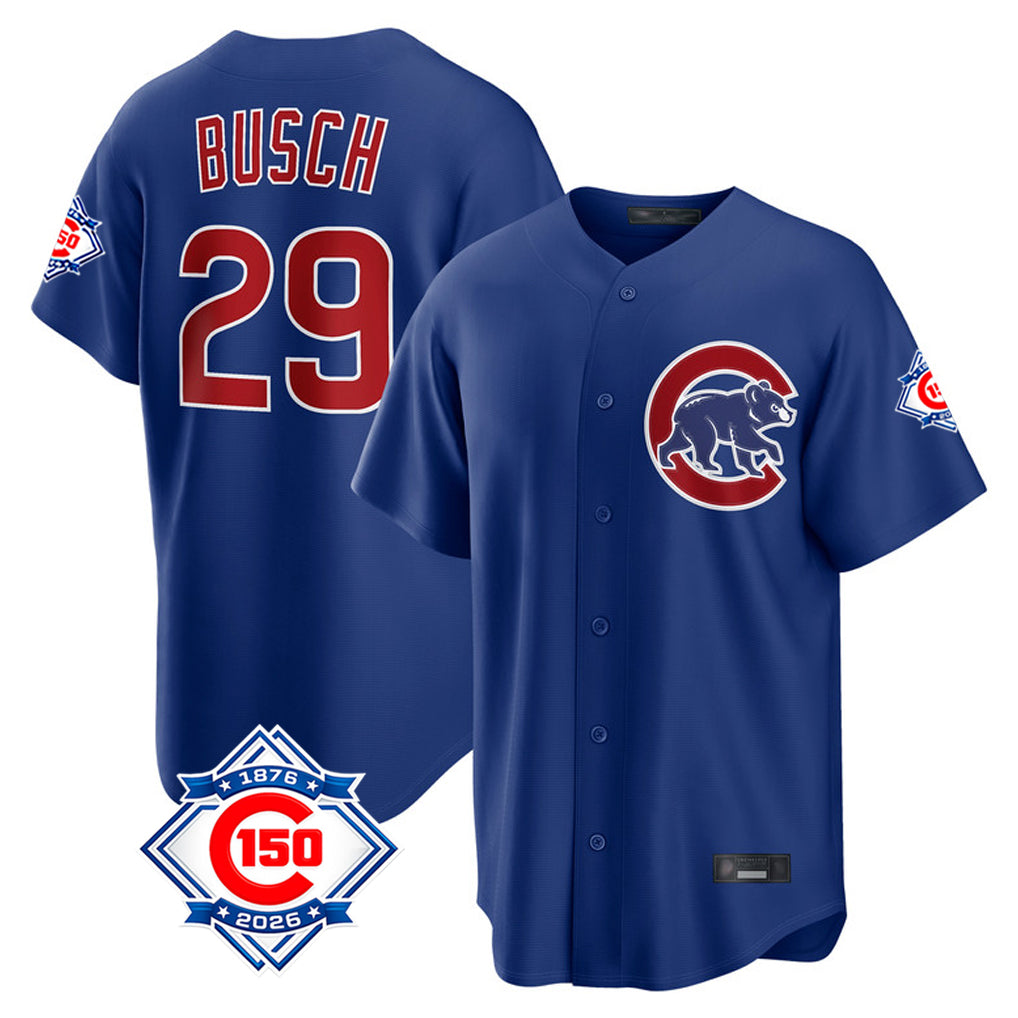 Trusc C.Cubs #29 Michael Busch Player Royal 150th Anniversary Home Game Stitched Jerseys