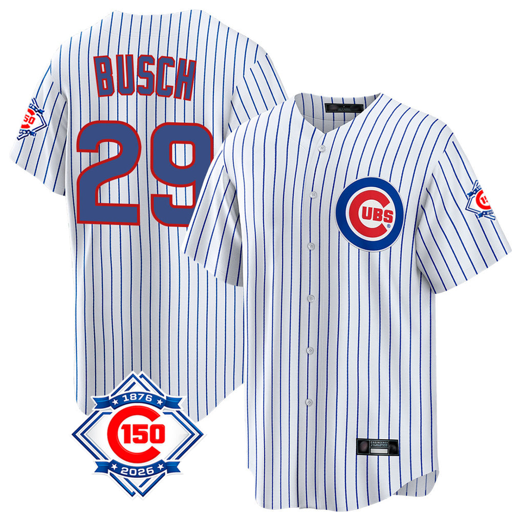 Trusc C.Cubs #29 Michael Busch Player White 150th Anniversary Home Game Stitched Jerseys