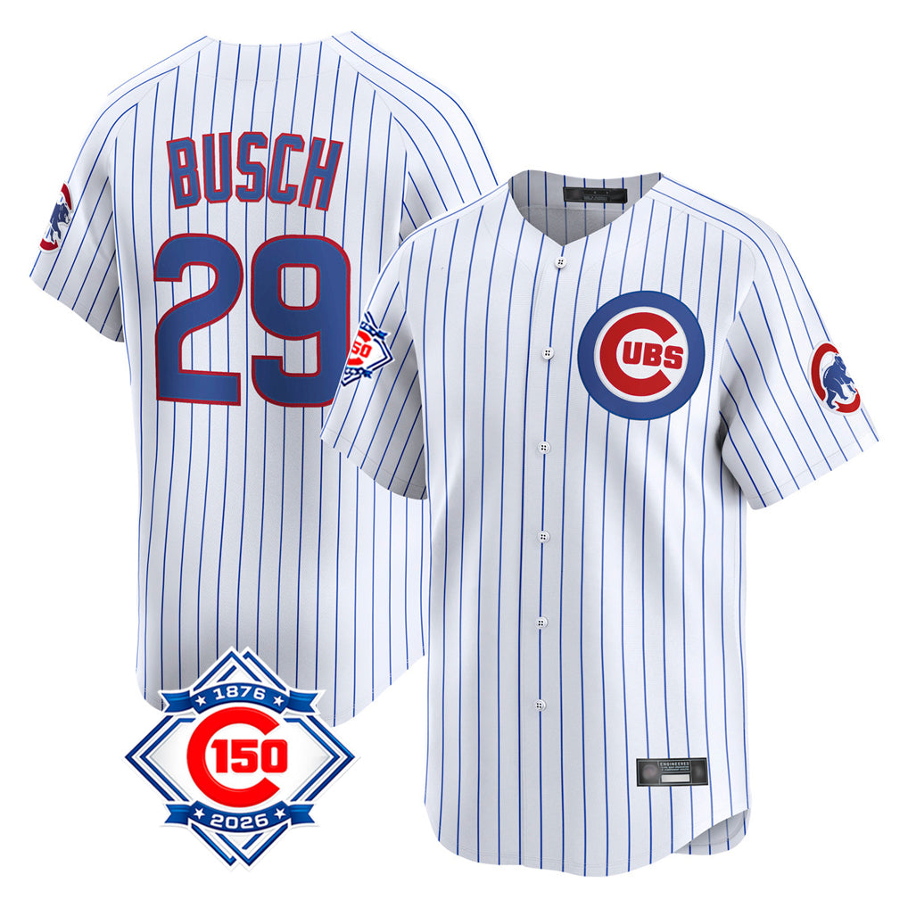 Trusc C.Cubs #29 Michael Busch Player White 150th Anniversary Limited Home Game Stitched Jerseys