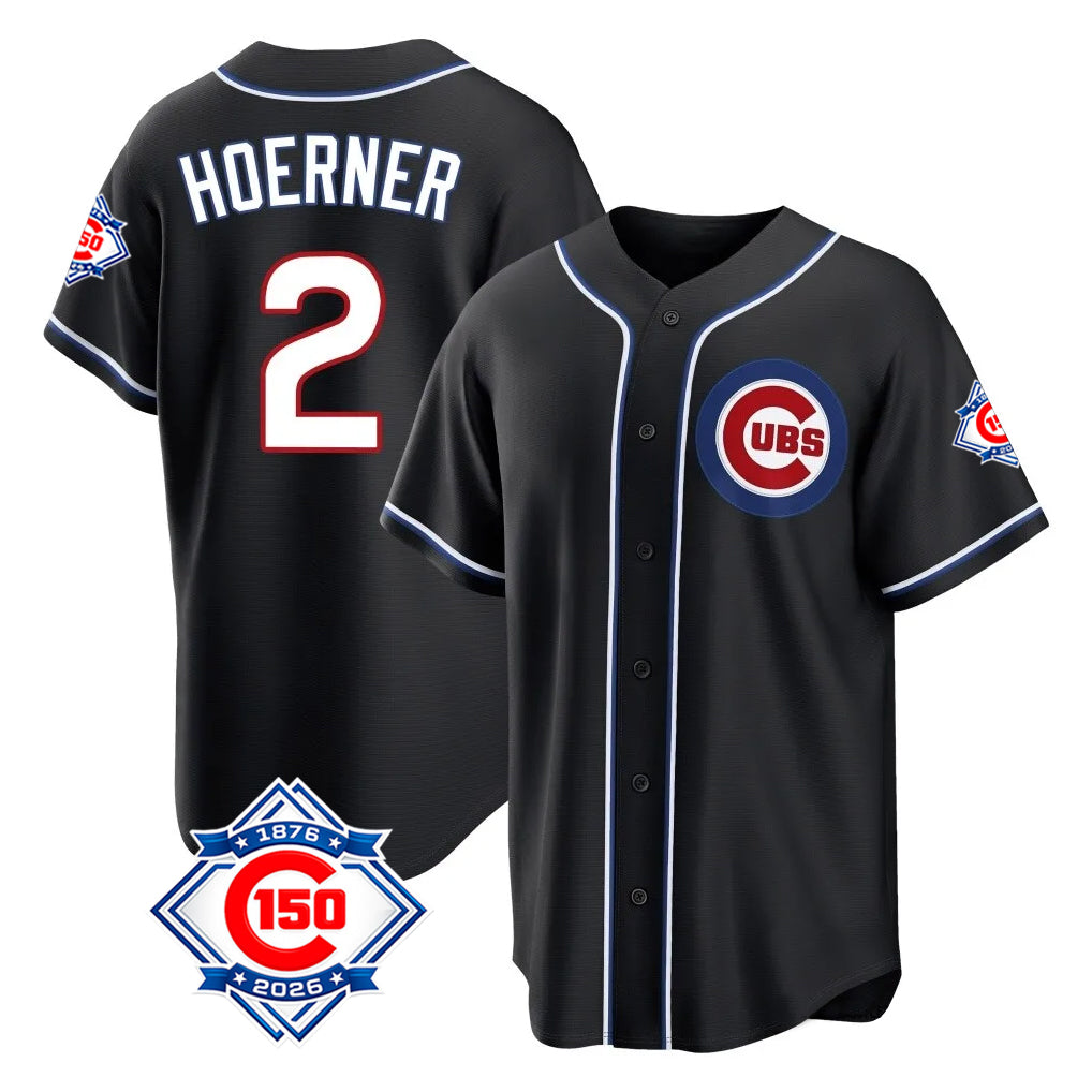 Trusc C.Cubs #2 Nico Hoerner Player Black Fashion Out 150th Anniversary Game Stitched Jerseys