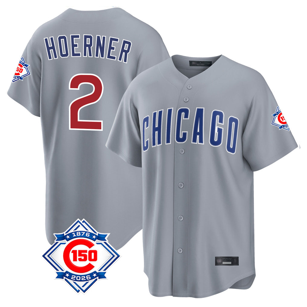 Trusc C.Cubs #2 Nico Hoerner Player Gray 150th Anniversary Home Game Stitched Jerseys