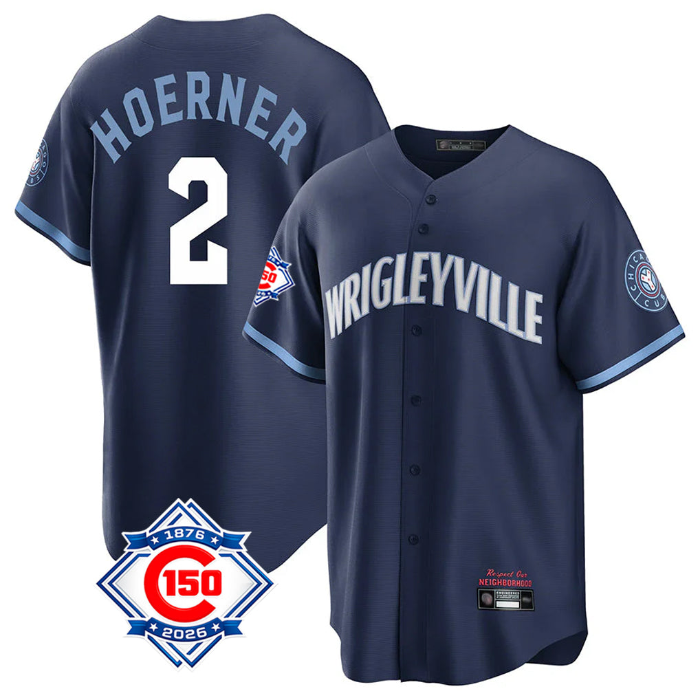 Trusc C.Cubs #2 Nico Hoerner Player Navy 150th Anniversary City Connect Home Game Stitched Jerseys