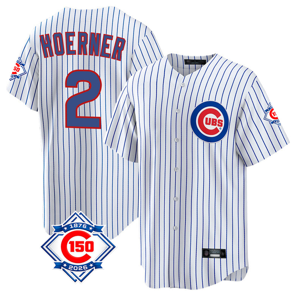 Trusc C.Cubs #2 Nico Hoerner Player White 150th Anniversary Home Game Stitched Jerseys