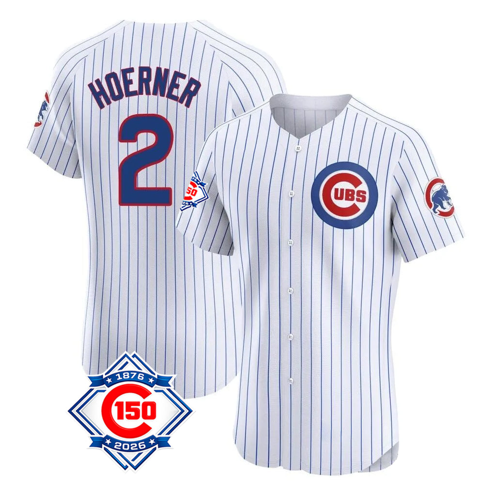 Trusc C.Cubs #2 Nico Hoerner Player White 150th Anniversary Limited Elite Home Game Stitched Jerseys