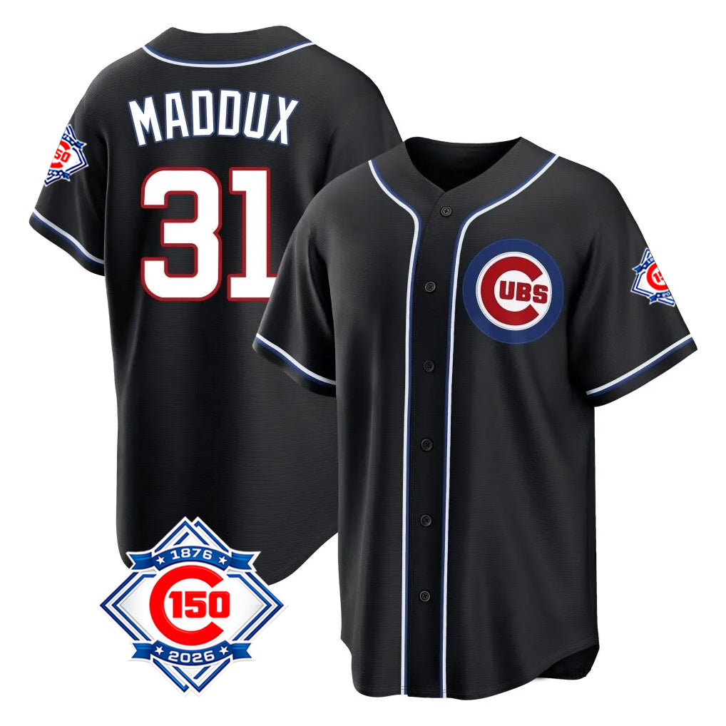 Trusc C.Cubs #31 Greg Maddux Player Black Fashion Out 150th Anniversary Game Stitched Jerseys