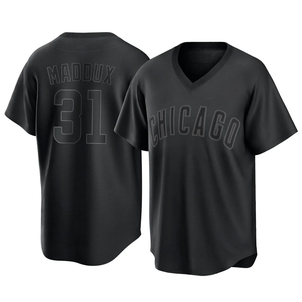 Trusc C.Cubs #31 Greg Maddux Player Black T-shirt Home Game Stitched Jerseys