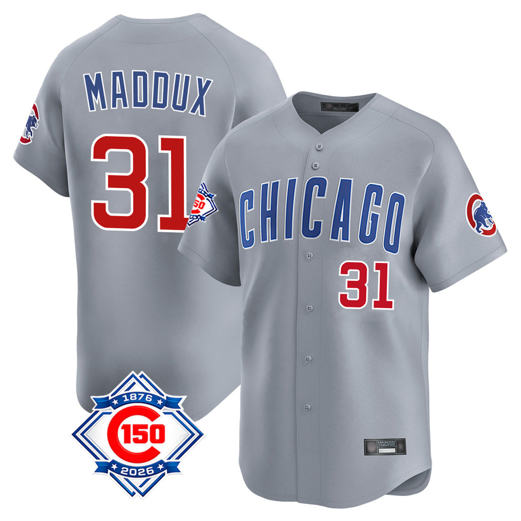Trusc C.Cubs #31 Greg Maddux Player Gray Road 150th Anniversary Limited Home Stitched Jerseys