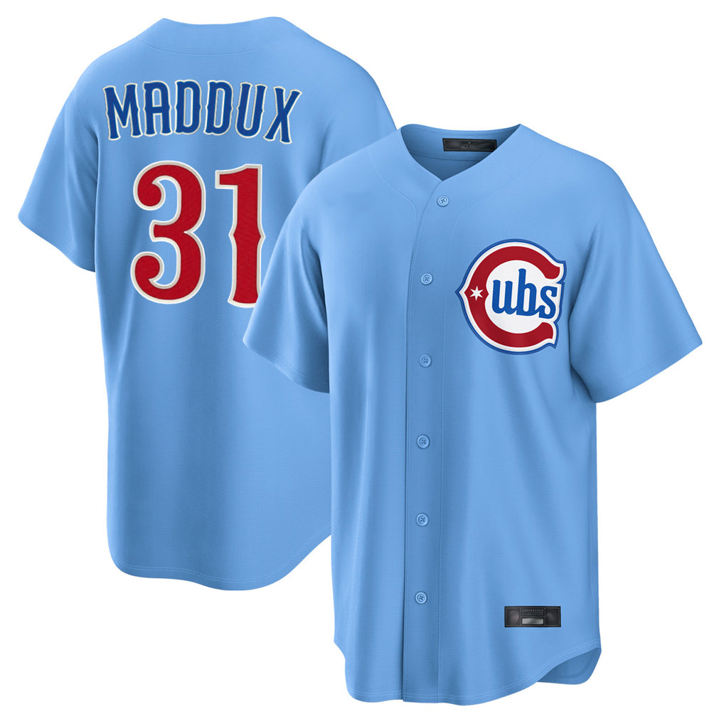Trusc C.Cubs #31 Greg Maddux Player Light Blue Home Game Stitched Jerseys