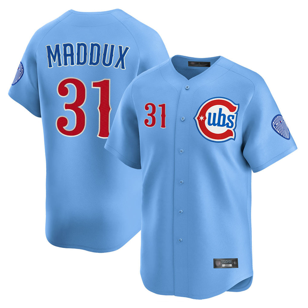 Trusc C.Cubs #31 Greg Maddux Player Light Blue Limited Home Stitched Jerseys