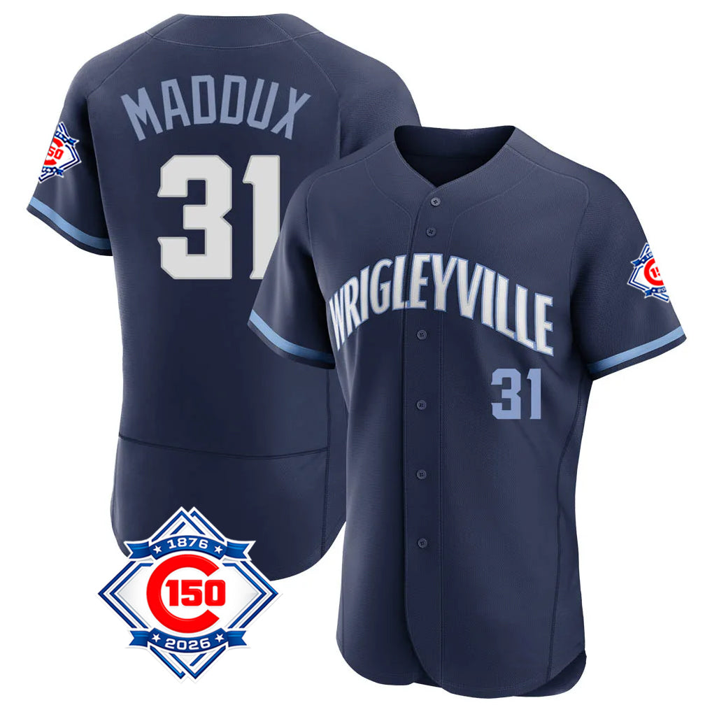Trusc C.Cubs #31 Greg Maddux Player Navy City Connect 150th Anniversary Limited Elite Home Stitched Jerseys