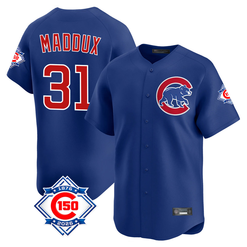 Trusc C.Cubs #31 Greg Maddux Player Royal 150th Anniversary Limited Home Stitched Jerseys