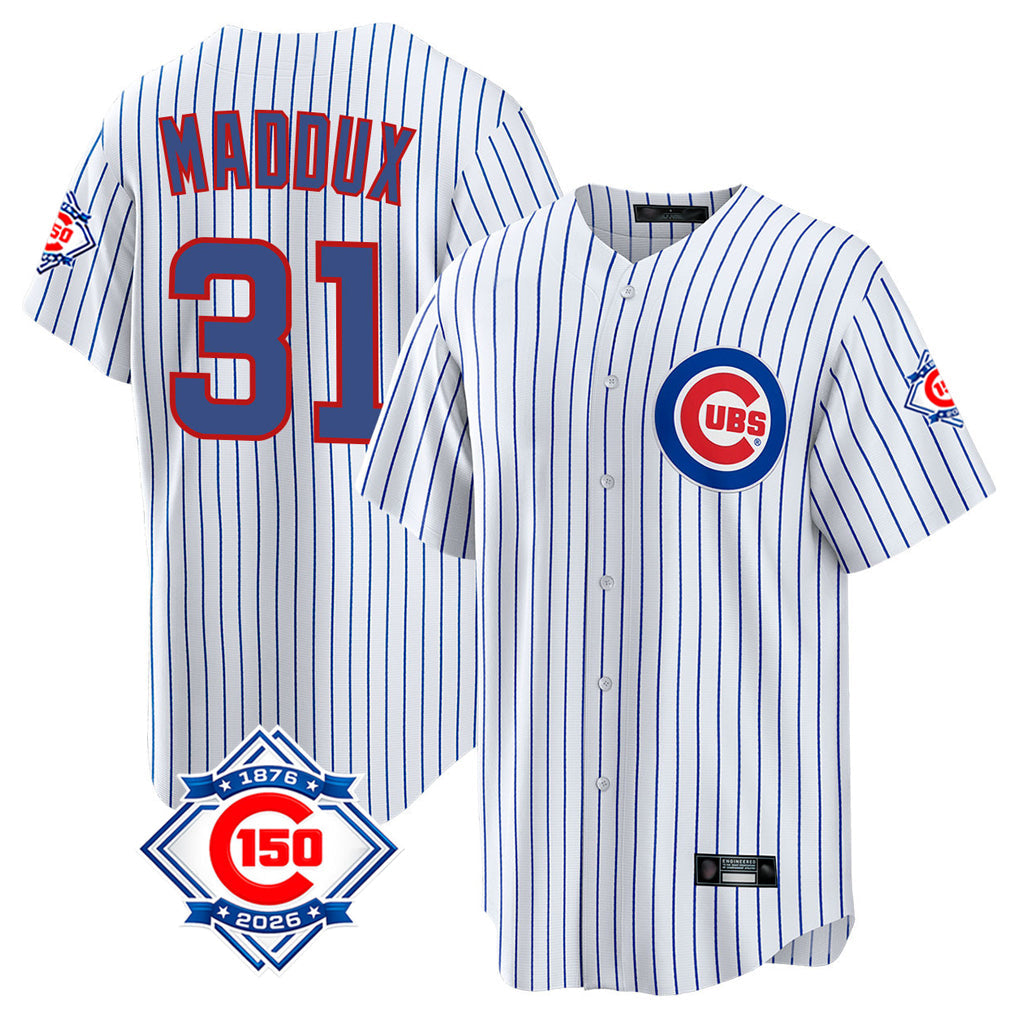 Trusc C.Cubs #31 Greg Maddux Player White 150th Anniversary Home Game Stitched Jerseys