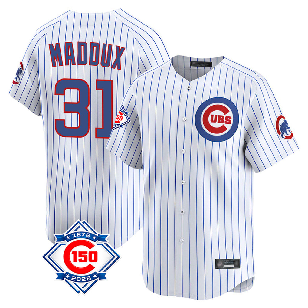Trusc C.Cubs #31 Greg Maddux Player White 150th Anniversary Limited Home Game Stitched Jerseys