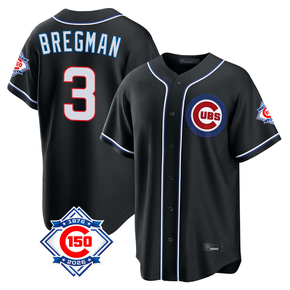 Trusc C.Cubs #3 Alex Bregman Black Fashion Out 150th Anniversary Game Stitched Jerseys
