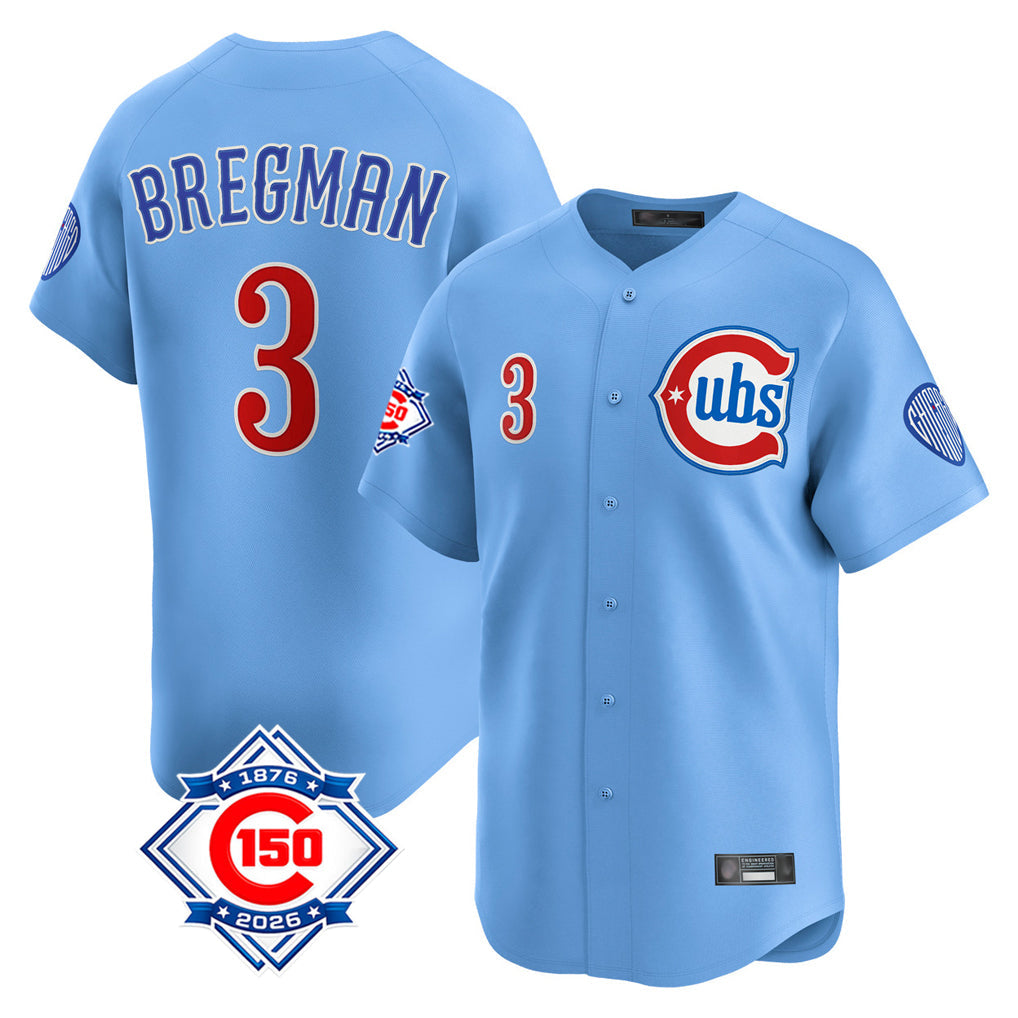 Trusc C.Cubs #3 Alex Bregman Light Blue 150th Anniversary Limited Home Stitched Jerseys