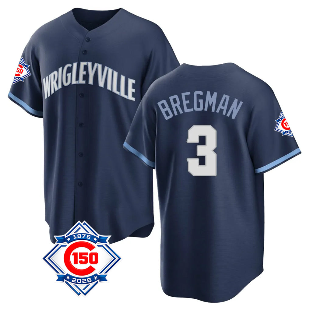 Trusc C.Cubs #3 Alex Bregman Navy 150th Anniversary City Connect Home Game Stitched Jerseys