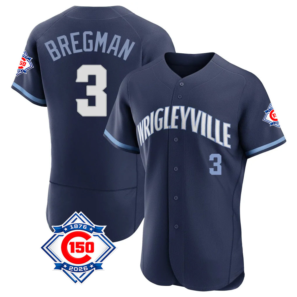 Trusc C.Cubs #3 Alex Bregman Navy City Connect 150th Anniversary Limited Elite Home Stitched Jerseys