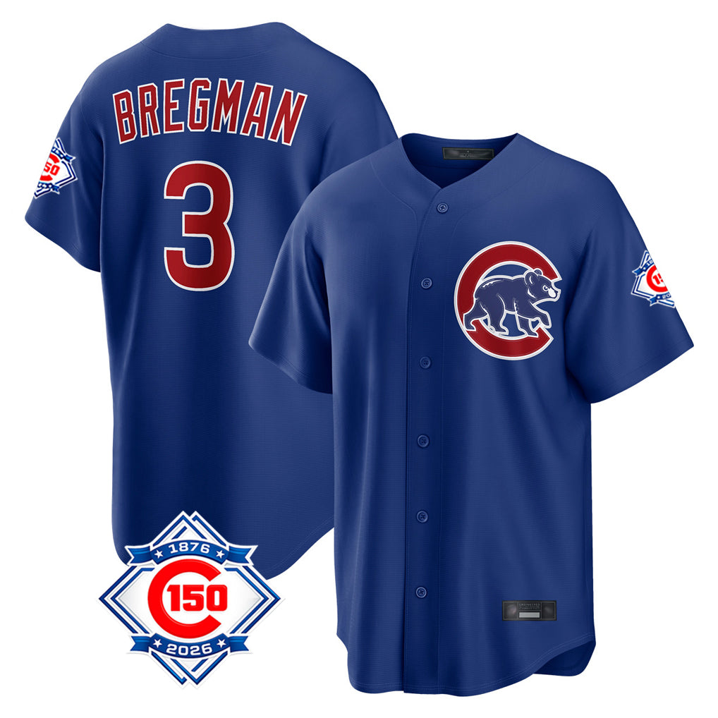 Trusc C.Cubs #3 Alex Bregman Royal 150th Anniversary Home Game Stitched Jerseys