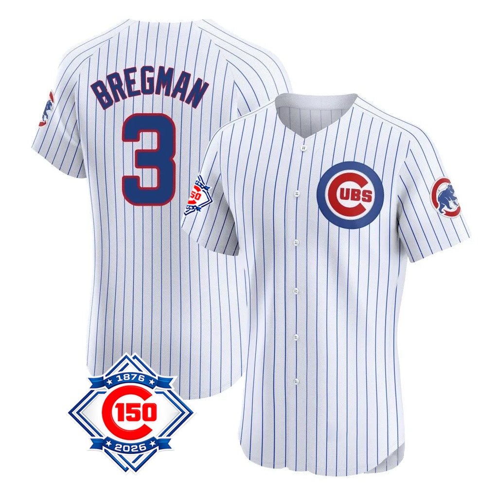Trusc C.Cubs #3 Alex Bregman White 150th Anniversary Limited Elite Home Game Stitched Jerseys