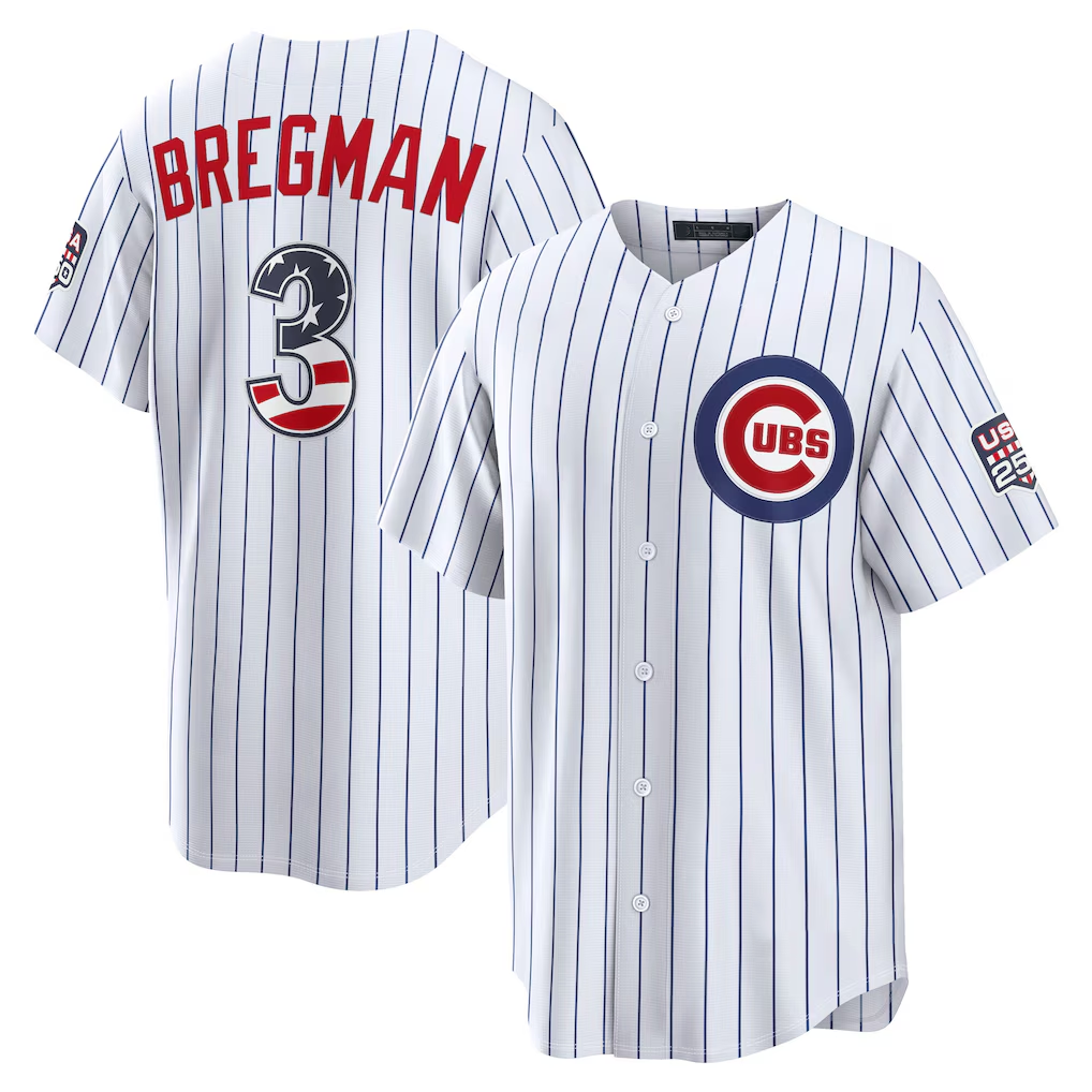 Trusc C.Cubs #3 Alex Bregman White USA 250 Fourth of July Home Stadium Jersey