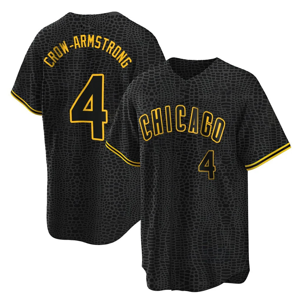 Trusc C.Cubs #4 Pete Crow-Armstrong Player Black Snake Skin City Game Stitched Jerseys