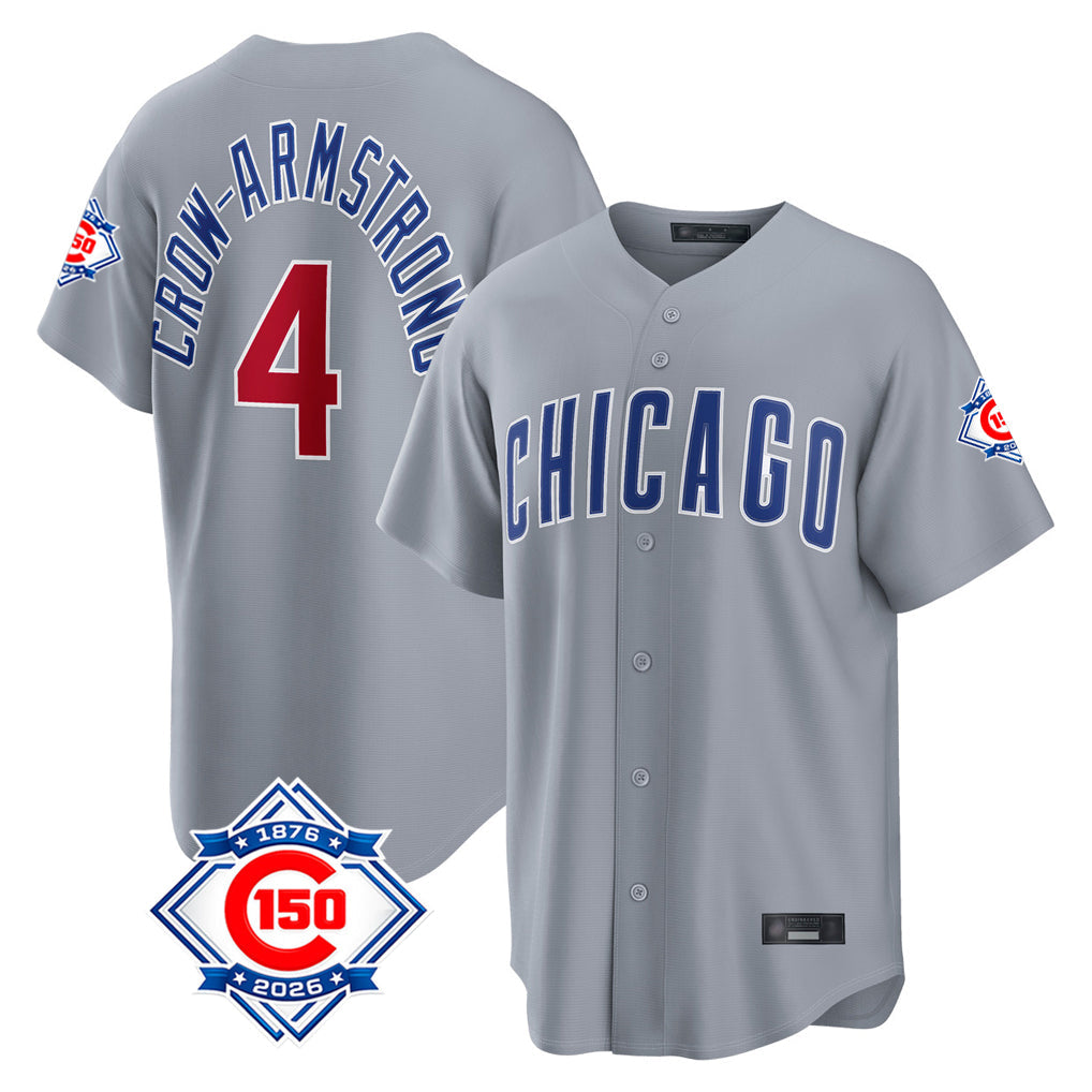 Trusc C.Cubs #4 Pete Crow-Armstrong Player Gray 150th Anniversary Home Game Stitched Jerseys