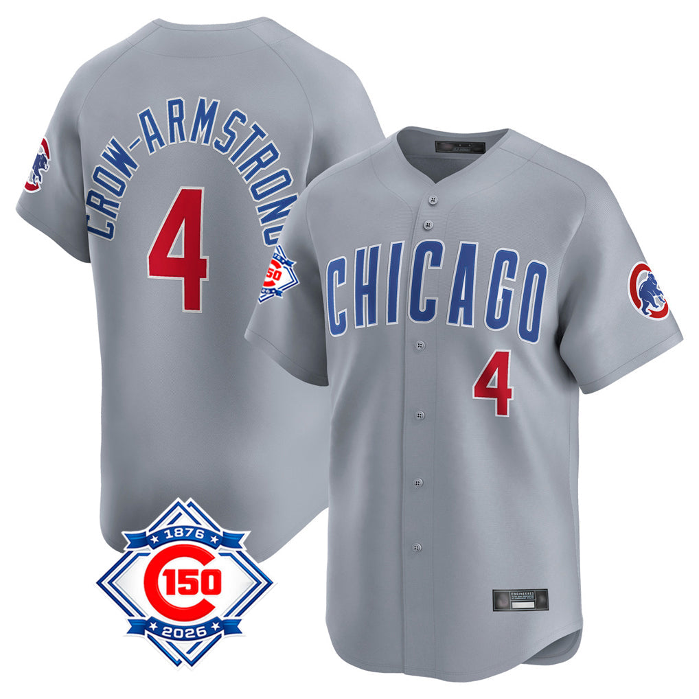 Trusc C.Cubs #4 Pete Crow-Armstrong Player Gray Road 150th Anniversary Limited Home Stitched Jerseys