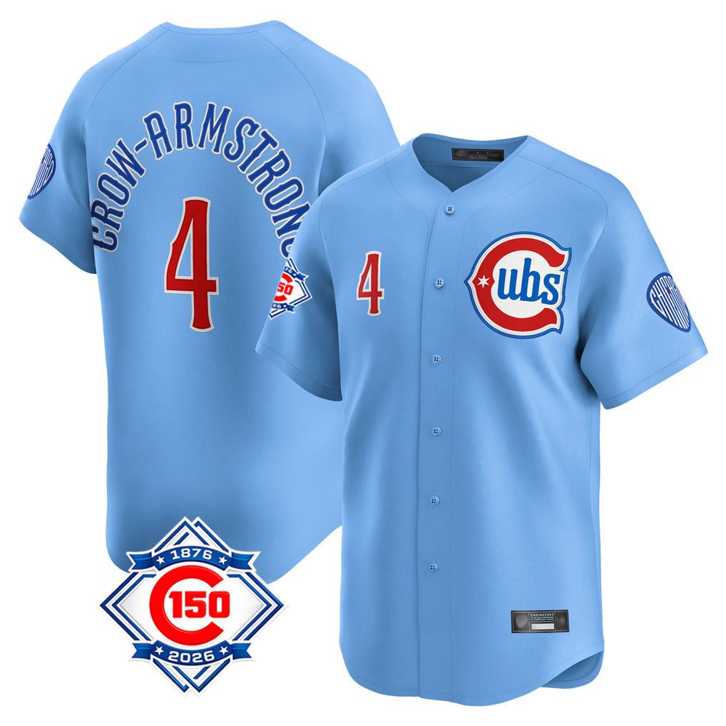 Trusc C.Cubs #4 Pete Crow-Armstrong Player Light Blue 150th Anniversary Limited Home Stitched Jerseys
