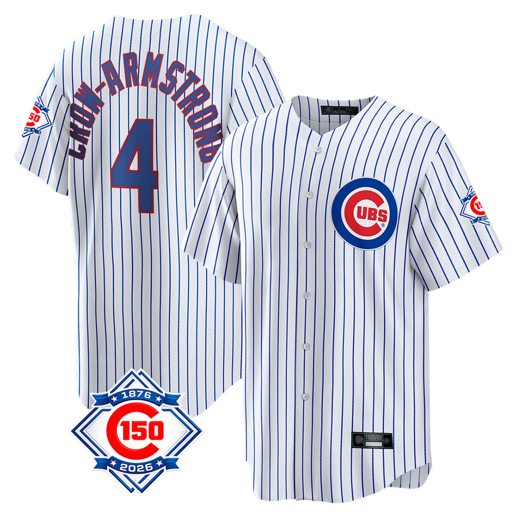 Trusc C.Cubs #4 Pete Crow-Armstrong Player White 150th Anniversary Home Game Stitched Jerseys