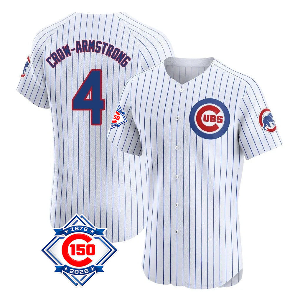 Trusc C.Cubs #4 Pete Crow-Armstrong Player White 150th Anniversary Limited Elite Home Game Stitched Jerseys