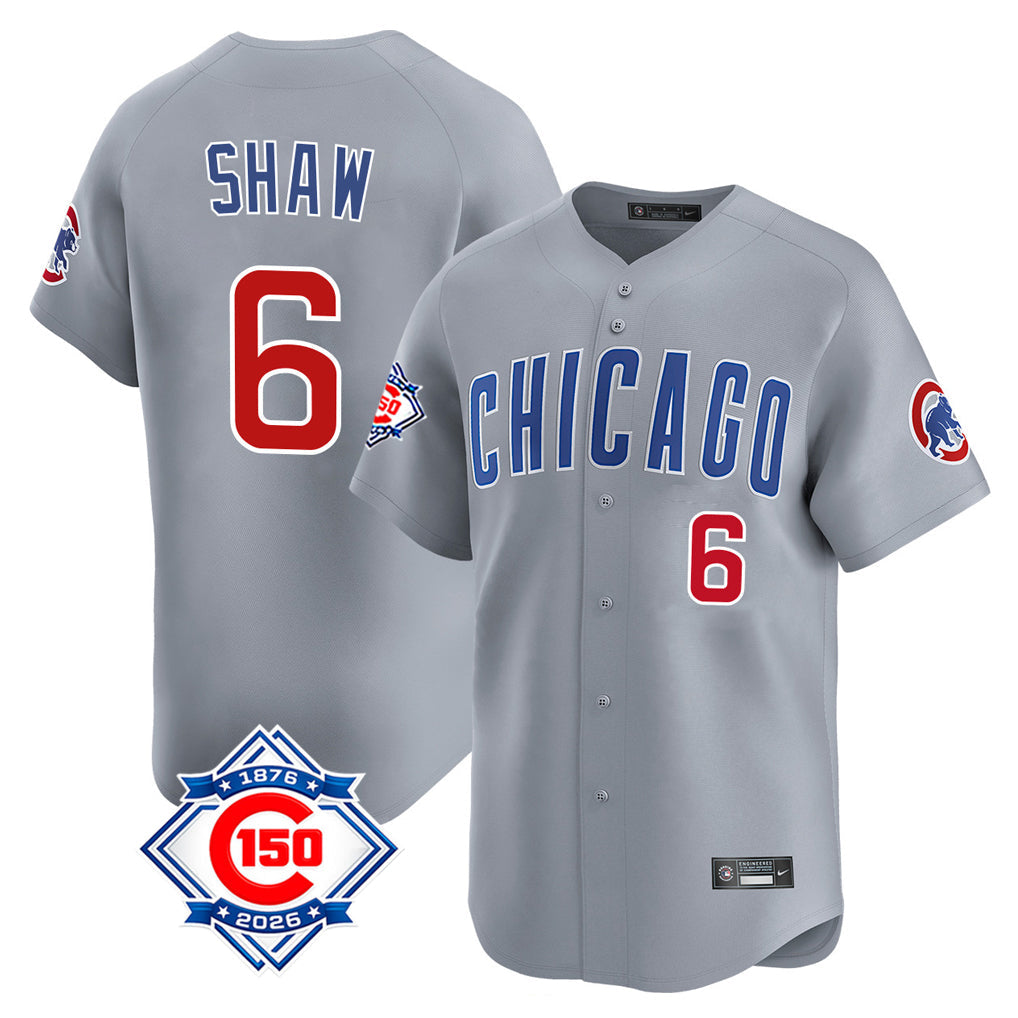 Trusc C.Cubs #6 Matt Shaw Player Gray Road 150th Anniversary Limited Home Stitched Jerseys