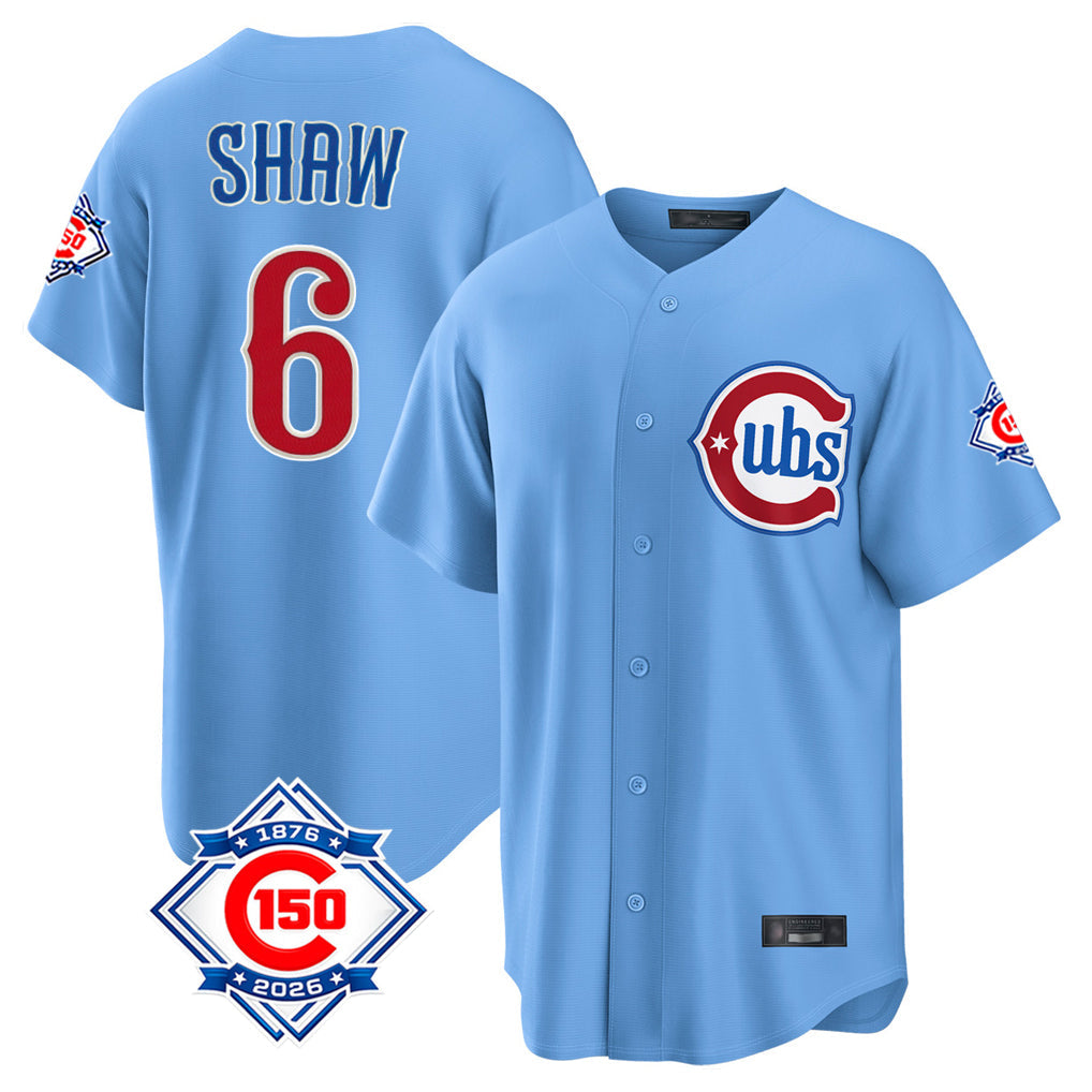 Trusc C.Cubs #6 Matt Shaw Player Light Blue 150th Anniversary Home Game Stitched Jerseys